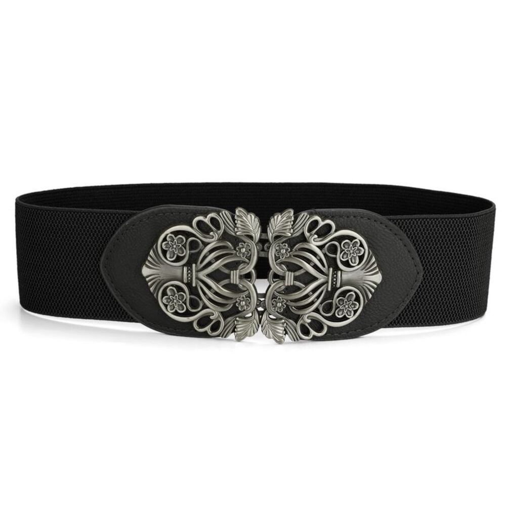 Wide Elastic Vintage Stretchy Retro Waist Belt with Buckle Black 24-36" waist